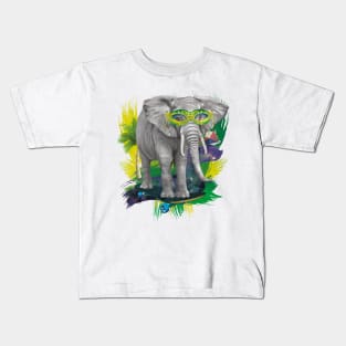 Elephant on skateboard with party glasses on the beach Kids T-Shirt